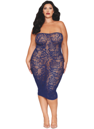 Ensemble 2 pièces grande taille top manches longues et robe bleu marine - DG0525XECL